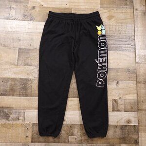 Pokémon Graphic Jogger Sweatpants Unisex Large Black Drawstring‎ Fleece